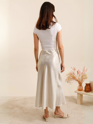 Maison Marlowe | Satin Midi Skirt – High-Waisted
