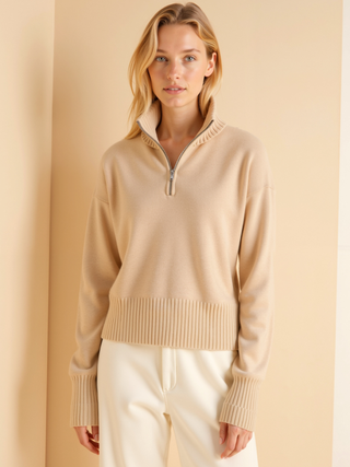 Maison Marlowe | Wool Cashmere Half-Zip Sweater – Relaxed Cropped Fit