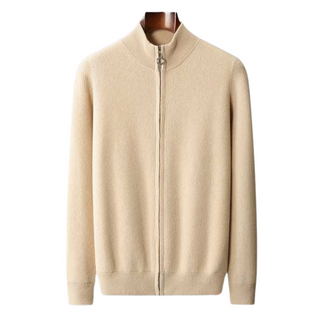 Maison Marlowe | Men’s Cashmere Wool Full Zip Cardigan – Ribbed Stand Collar