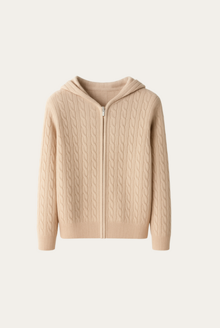 Maison Marlowe | Cable-Knit Cashmere Wool Zip Hoodie