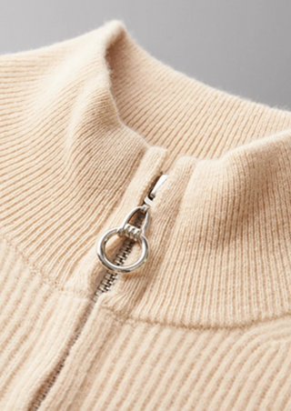 Maison Marlowe | Men’s Cashmere Wool Full Zip Cardigan – Ribbed Stand Collar