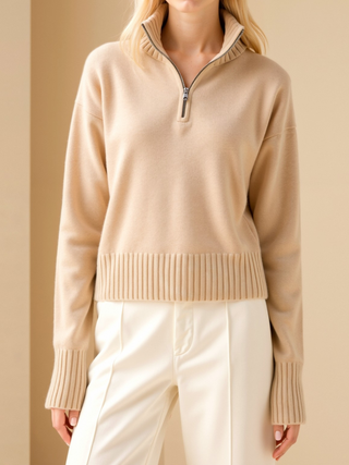 Maison Marlowe | Wool Cashmere Half-Zip Sweater – Relaxed Cropped Fit