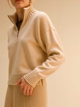 Maison Marlowe | Wool Cashmere Half-Zip Sweater – Relaxed Cropped Fit