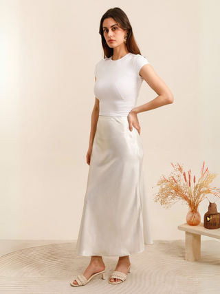 Maison Marlowe | Satin Midi Skirt – High-Waisted