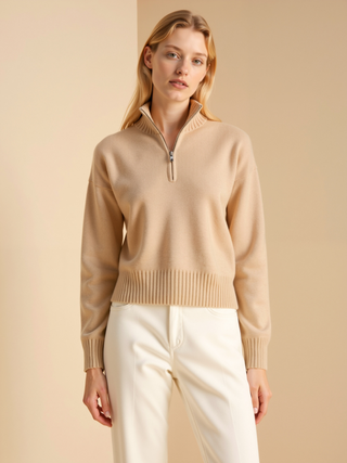 Maison Marlowe | Wool Cashmere Half-Zip Sweater – Relaxed Cropped Fit