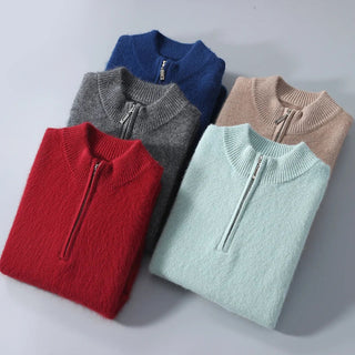 Maison Marlowe | Men’s Cashmere Wool Half Zip Sweater – Ribbed Mock Neck