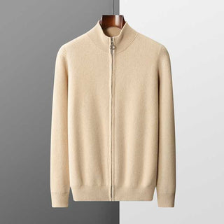 Maison Marlowe | Men’s Cashmere Wool Full Zip Cardigan – Ribbed Stand Collar