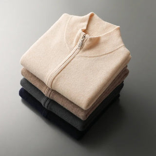 Maison Marlowe | Men’s Cashmere Wool Full Zip Cardigan – Ribbed Stand Collar