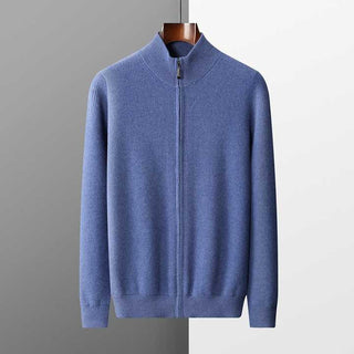 Maison Marlowe | Men’s Cashmere Wool Full Zip Cardigan – Ribbed Stand Collar