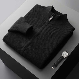 Maison Marlowe | Men’s Cashmere Wool Full Zip Cardigan – Ribbed Stand Collar