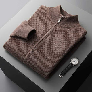 Maison Marlowe | Men’s Cashmere Wool Full Zip Cardigan – Ribbed Stand Collar
