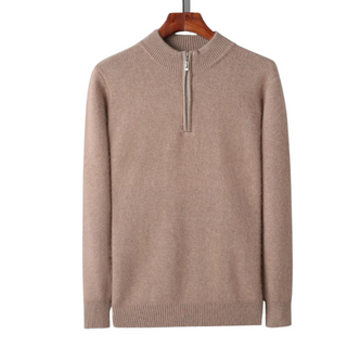 Maison Marlowe | Men’s Cashmere Wool Half Zip Sweater – Ribbed Mock Neck