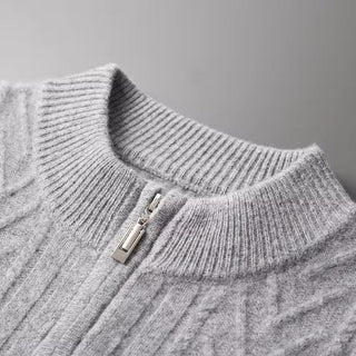 Maison Marlowe | Men’s Wool Textured Zip Cardigan – Chevron Knit Design