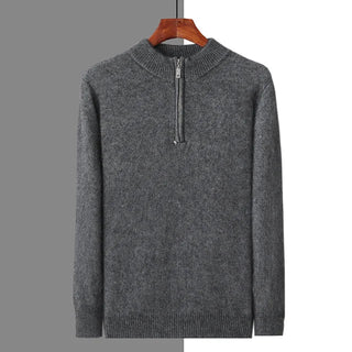 Maison Marlowe | Men’s Cashmere Wool Half Zip Sweater – Ribbed Mock Neck