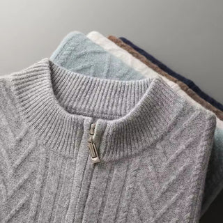 Maison Marlowe | Men’s Wool Textured Zip Cardigan – Chevron Knit Design