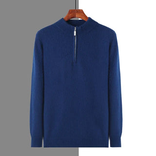 Maison Marlowe | Men’s Cashmere Wool Half Zip Sweater – Ribbed Mock Neck