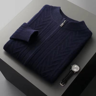 Maison Marlowe | Men’s Wool Textured Zip Cardigan – Chevron Knit Design