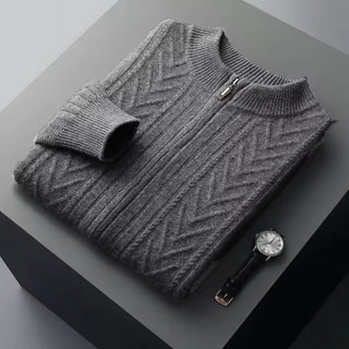 Maison Marlowe | Men’s Wool Textured Zip Cardigan – Chevron Knit Design