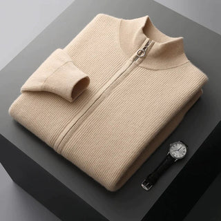 Maison Marlowe | Men’s Cashmere Wool Full Zip Cardigan – Ribbed Stand Collar