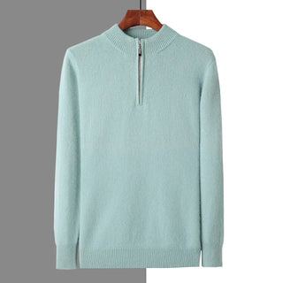 Maison Marlowe | Men’s Cashmere Wool Half Zip Sweater – Ribbed Mock Neck