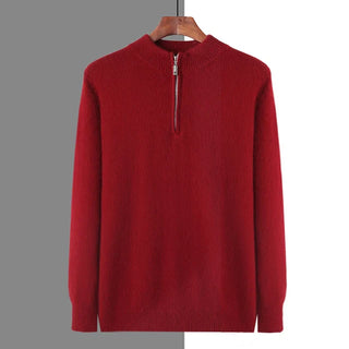 Maison Marlowe | Men’s Cashmere Wool Half Zip Sweater – Ribbed Mock Neck