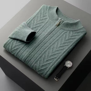 Maison Marlowe | Men’s Wool Textured Zip Cardigan – Chevron Knit Design