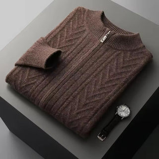 Maison Marlowe | Men’s Wool Textured Zip Cardigan – Chevron Knit Design