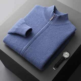 Maison Marlowe | Men’s Cashmere Wool Full Zip Cardigan – Ribbed Stand Collar