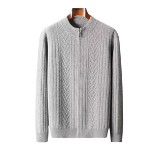 Maison Marlowe | Men’s Wool Textured Zip Cardigan – Chevron Knit Design