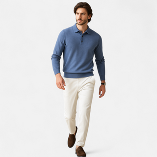 Maison Marlowe | Men’s Merino Wool Polo Sweater – Lightweight Long Sleeve Knit