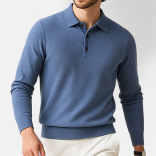 Maison Marlowe | Men’s Merino Wool Polo Sweater – Lightweight Long Sleeve Knit