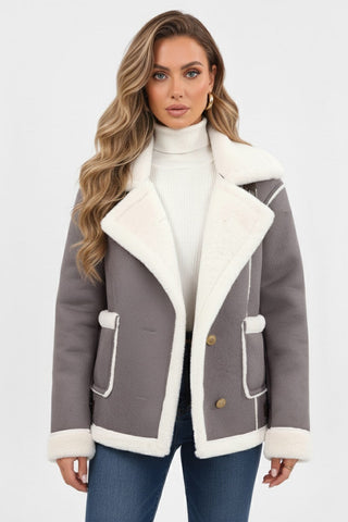 Maison Marlowe | Women's Plush Lapel Jacket with Faux Fur Trim