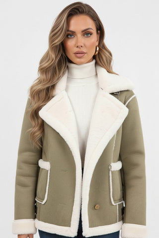 Maison Marlowe | Women's Plush Lapel Jacket with Faux Fur Trim