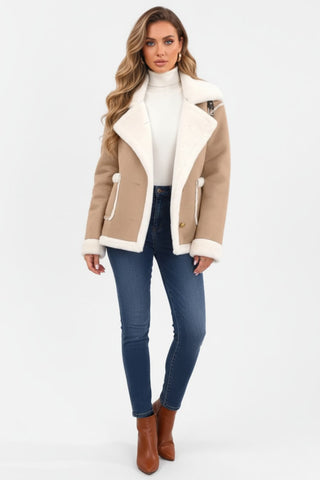 Maison Marlowe | Women's Plush Lapel Jacket with Faux Fur Trim