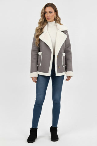 Maison Marlowe | Women's Plush Lapel Jacket with Faux Fur Trim
