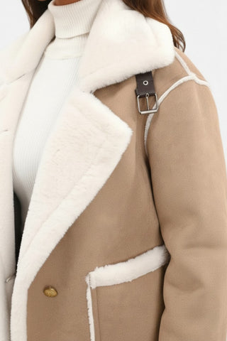 Maison Marlowe | Women's Plush Lapel Jacket with Faux Fur Trim