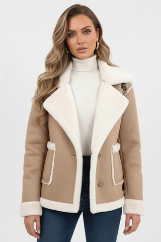Maison Marlowe | Women's Plush Lapel Jacket with Faux Fur Trim