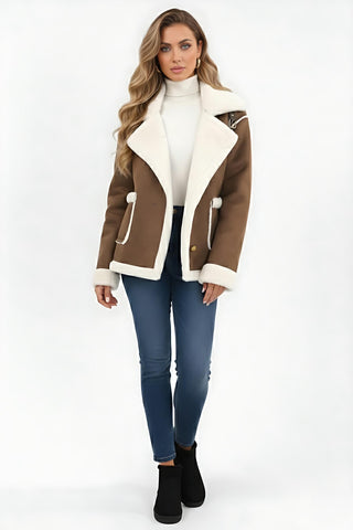 Maison Marlowe | Women's Plush Lapel Jacket with Faux Fur Trim