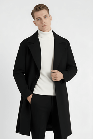 Maison Marlowe | Men's Classic Long Coat – Single-Breasted Overcoat