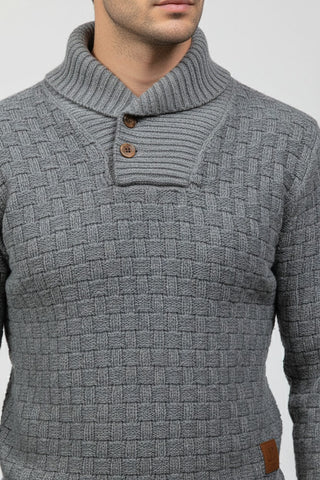 Maison Marlowe | Men’s Knitted Shawl Collar Sweater – Textured Rib Knit Pullover