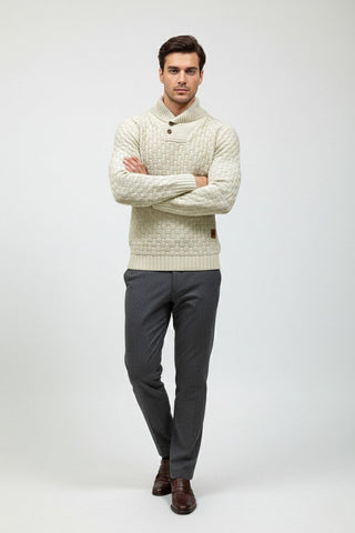 Maison Marlowe | Men’s Knitted Shawl Collar Sweater – Textured Rib Knit Pullover