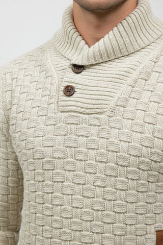 Maison Marlowe | Men’s Knitted Shawl Collar Sweater – Textured Rib Knit Pullover