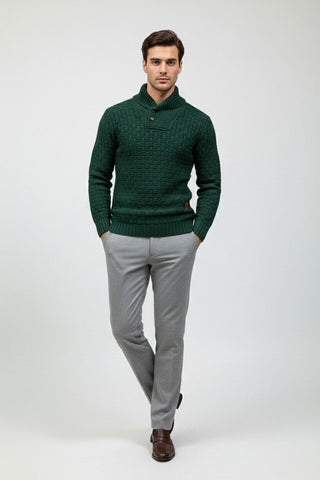 Maison Marlowe | Men’s Knitted Shawl Collar Sweater – Textured Rib Knit Pullover
