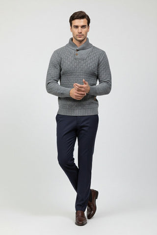 Maison Marlowe | Men’s Knitted Shawl Collar Sweater – Textured Rib Knit Pullover