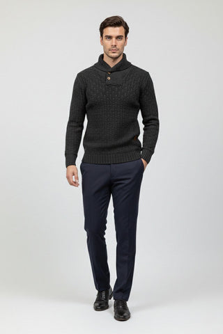 Maison Marlowe | Men’s Knitted Shawl Collar Sweater – Textured Rib Knit Pullover