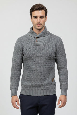Maison Marlowe | Men’s Knitted Shawl Collar Sweater – Textured Rib Knit Pullover