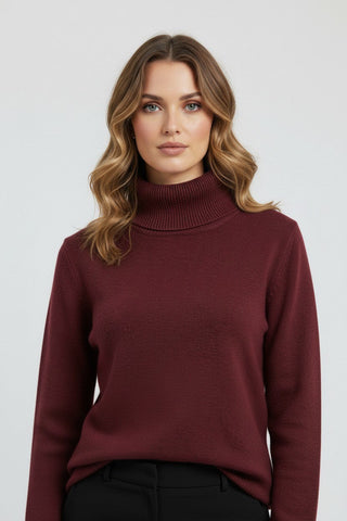 Maison Marlowe | Women's Ribbed Roll Neck Sweater – Soft Knit Turtleneck Pullover