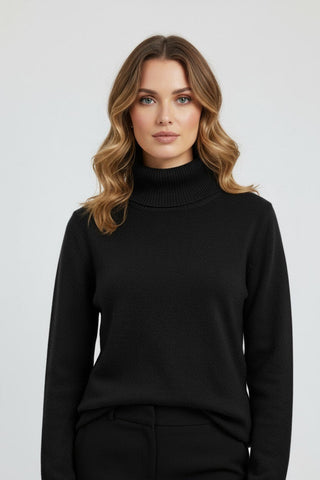 Maison Marlowe | Women's Ribbed Roll Neck Sweater – Soft Knit Turtleneck Pullover