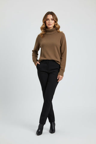 Maison Marlowe | Women's Ribbed Roll Neck Sweater – Soft Knit Turtleneck Pullover
